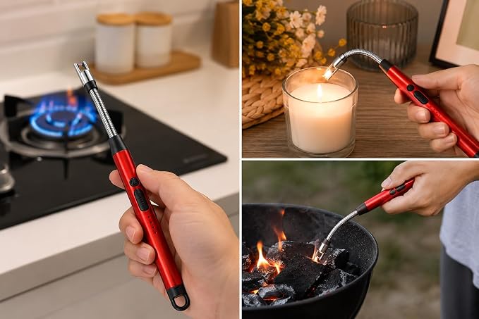Rechargeable USB Electric Arc Lighter – Flexible Neck, Red