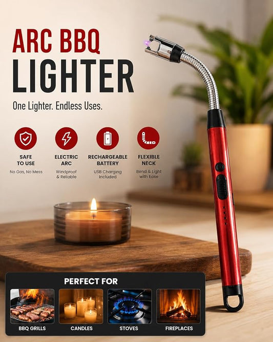Rechargeable USB Electric Arc Lighter – Flexible Neck, Red