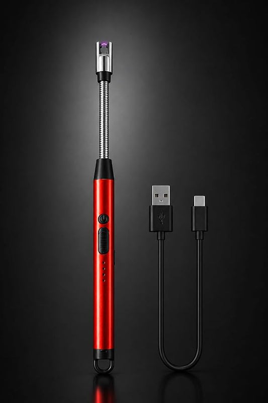 Rechargeable USB Electric Arc Lighter – Flexible Neck, Red